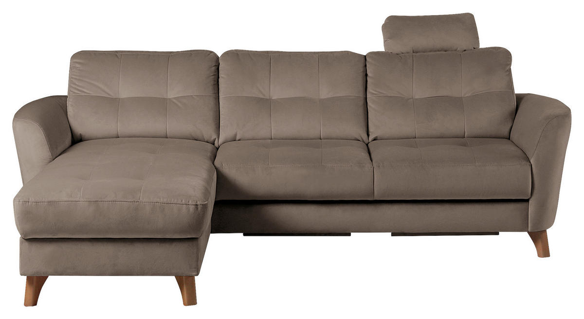 ECKSOFA Beige Samt Bettkasten, Schlaffunktion, Liegefläche im Originalstoff  - Beige/Buchefarben, Design, Holz/Textil (168/238cm) - Livetastic
