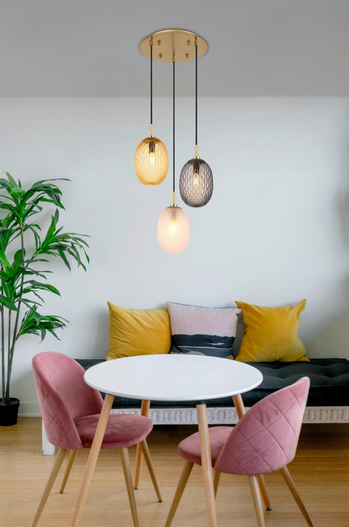 HÄNGELEUCHTE 36/120 cm    - Weiss/Goldfarben, Basics, Glas/Textil (36/120cm) - Globo