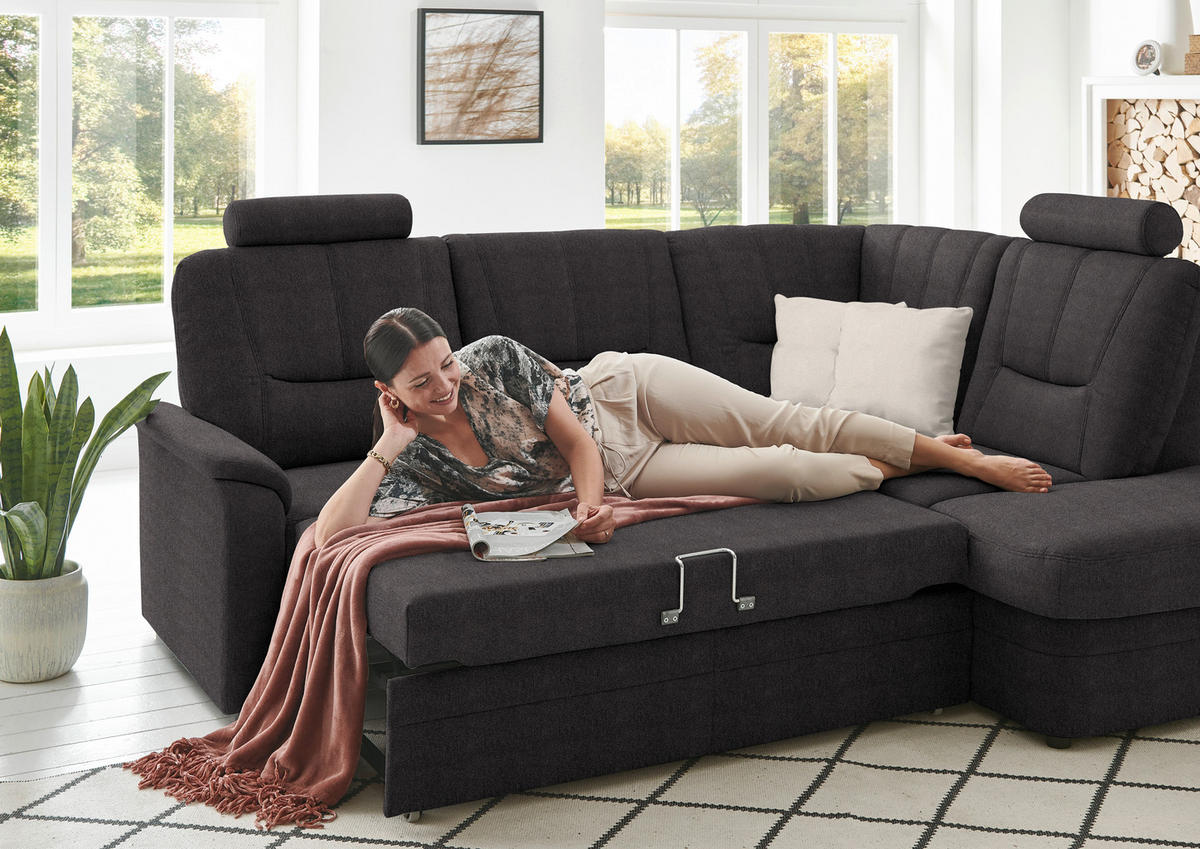 ECKSOFA Chenille Graubraun  - Graubraun/Schwarz, Konventionell, Kunststoff/Textil (235/185cm) - Beldomo Comfort
