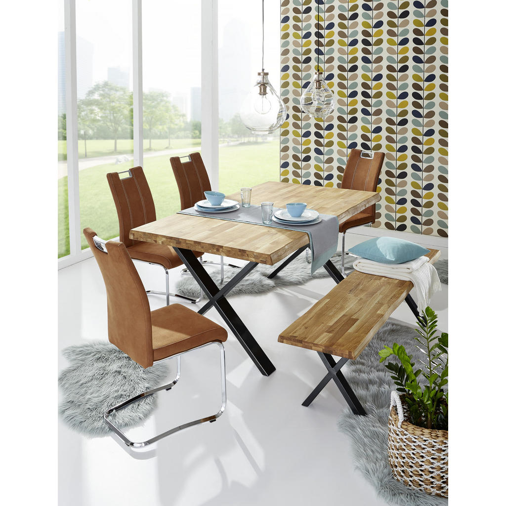 Thumbnail - Carryhome Esstisch, Wildeiche, Holz, Wildeiche, massiv, rechteckig, X-Form, 100x75x180 cm, Esszimmer, Tische, Esstische