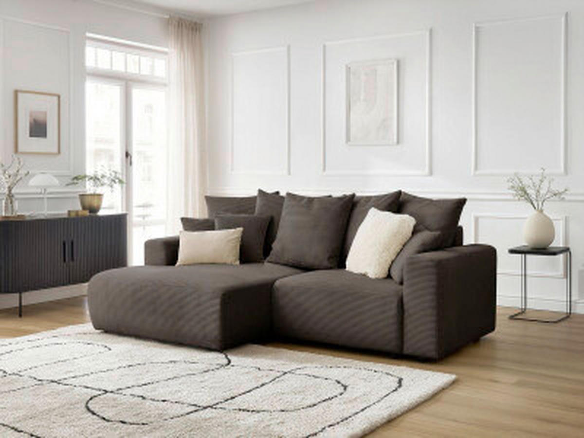 ECKSOFA Ottomane links  ATILLA Taupe Cord  - Taupe/Schwarz, MODERN, Kunststoff/Textil (149/244cm)