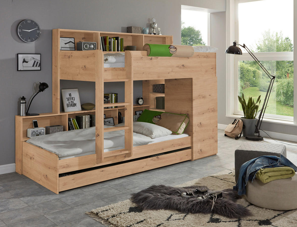 ETAGENBETT 90/200 cm Eiche Artisan  - Eiche Artisan, Design, Holzwerkstoff (90/200cm) - Xora