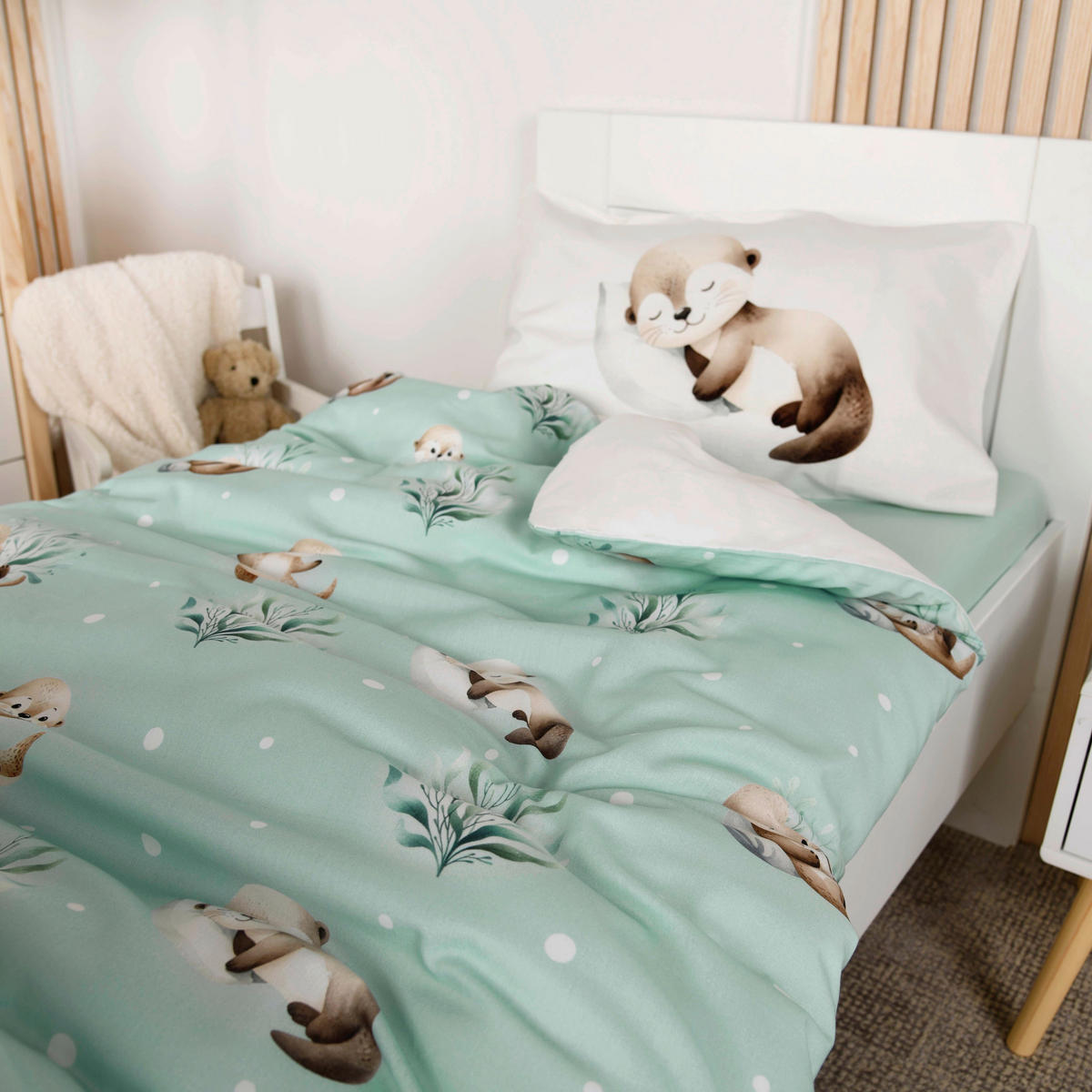 BABYBETTWÄSCHE Schnuffel Otter Renforcé 100/135 cm  - Salbeigrün/Beigebraun, Basics, Textil (100/135cm) - baby best