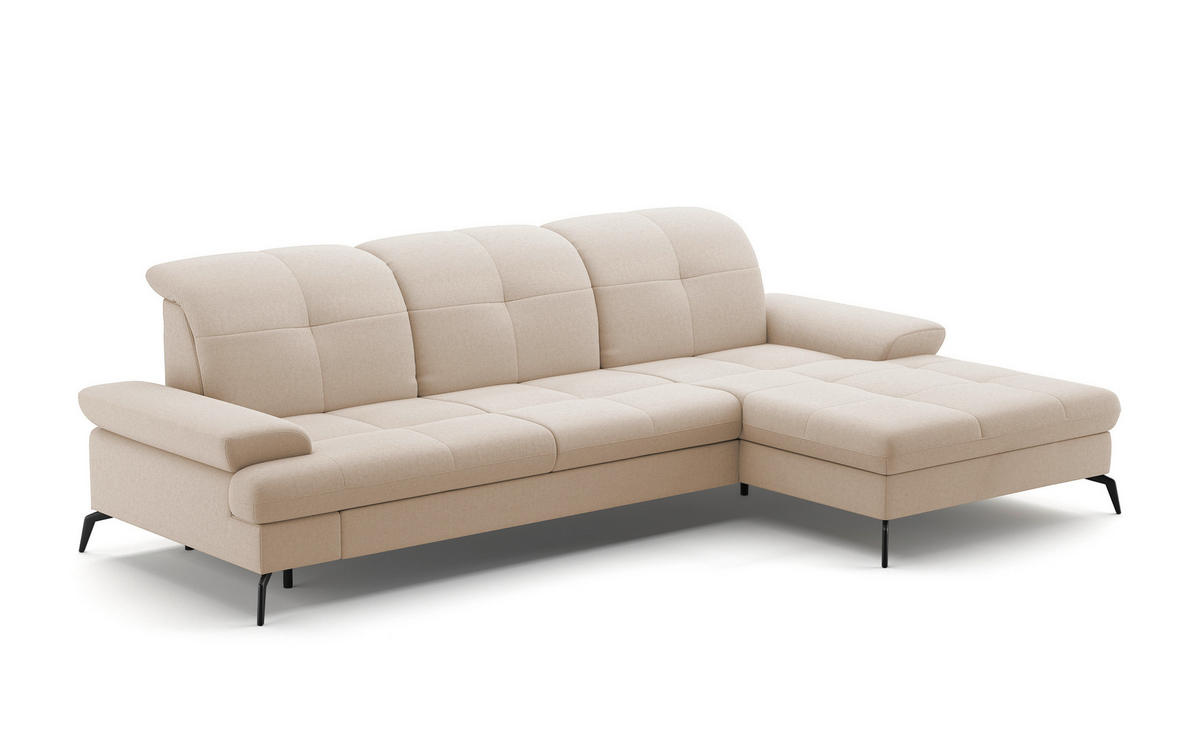 ECKSOFA in Flachgewebe Creme  - Creme/Schwarz, Konventionell, Textil/Metall (279/185cm) - Sit & More