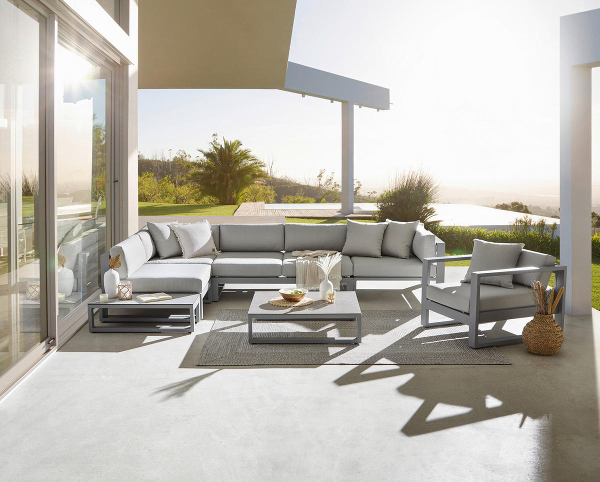 LOUNGESOFA 140/60/90 cm Aluminium  - Hellgrau/Grau, Design, Textil/Metall (140/60/90cm) - Amatio