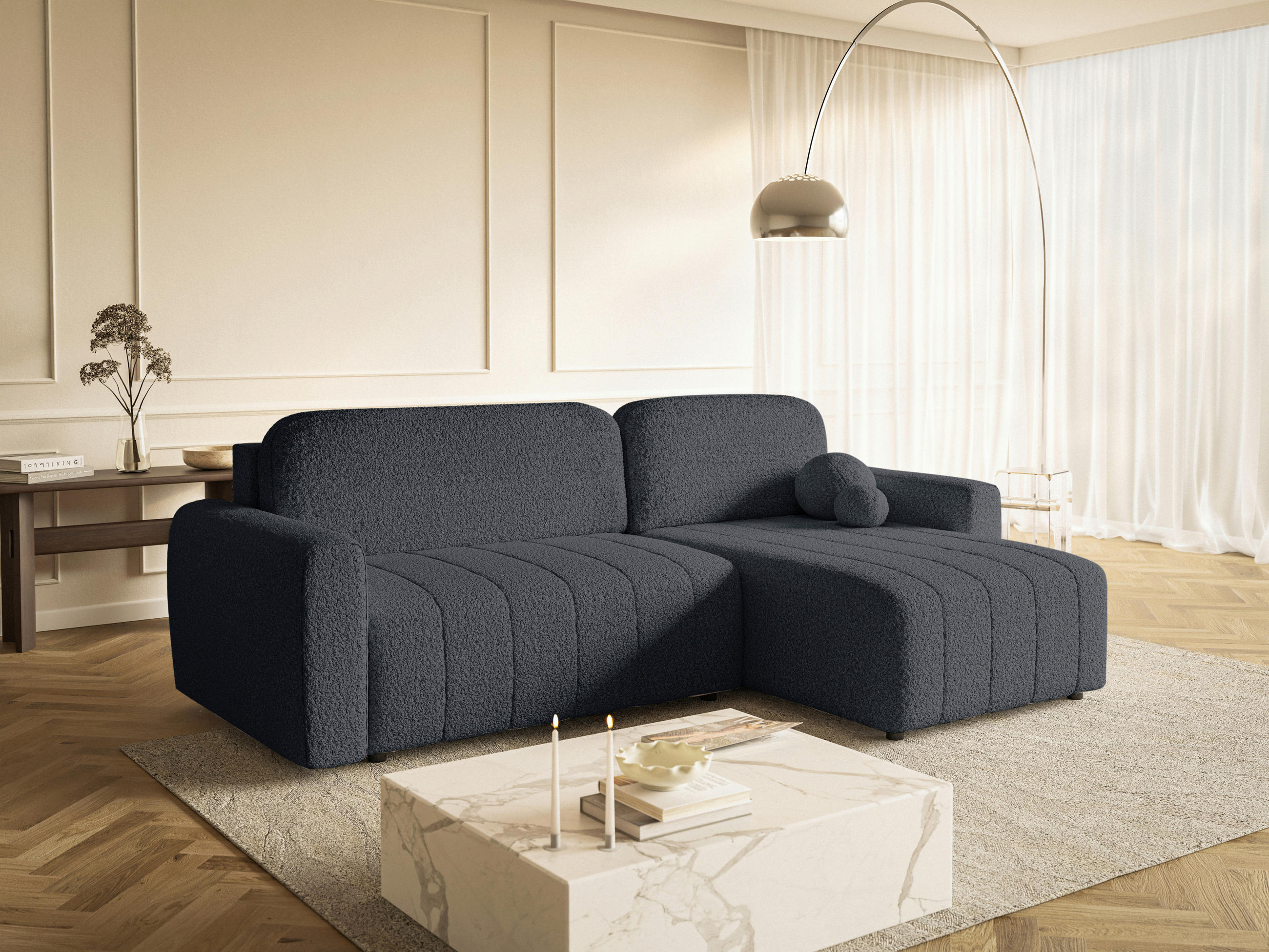 ECKSOFA LUNA Grau Struktur, Bouclé  - Schwarz/Grau, Design, Kunststoff/Textil (260/161cm) - Livetastic