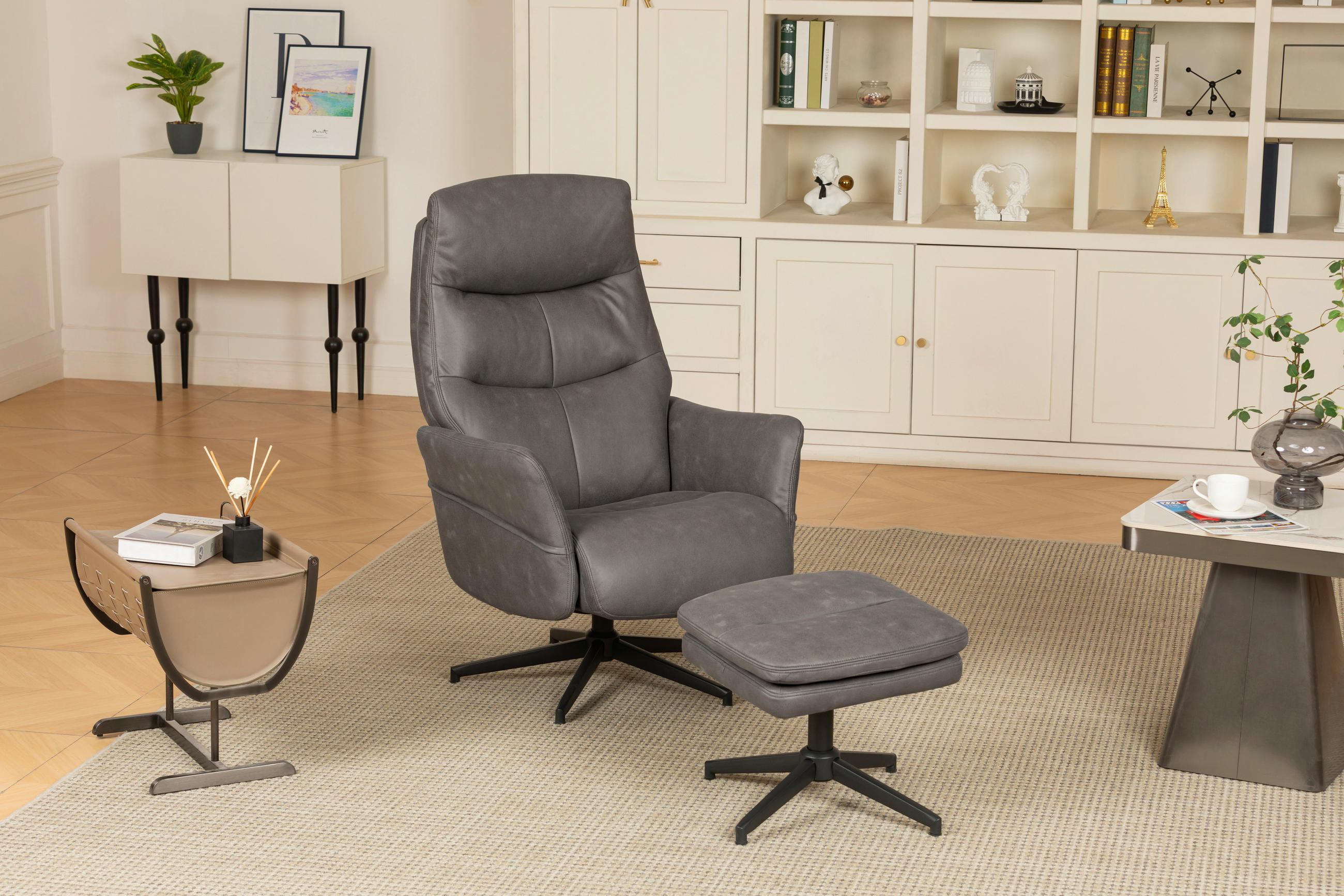 RELAXSESSELSET Mikrofaser    - Schwarz/Grau, Design, Textil/Metall (75/113/98cm) - Livetastic