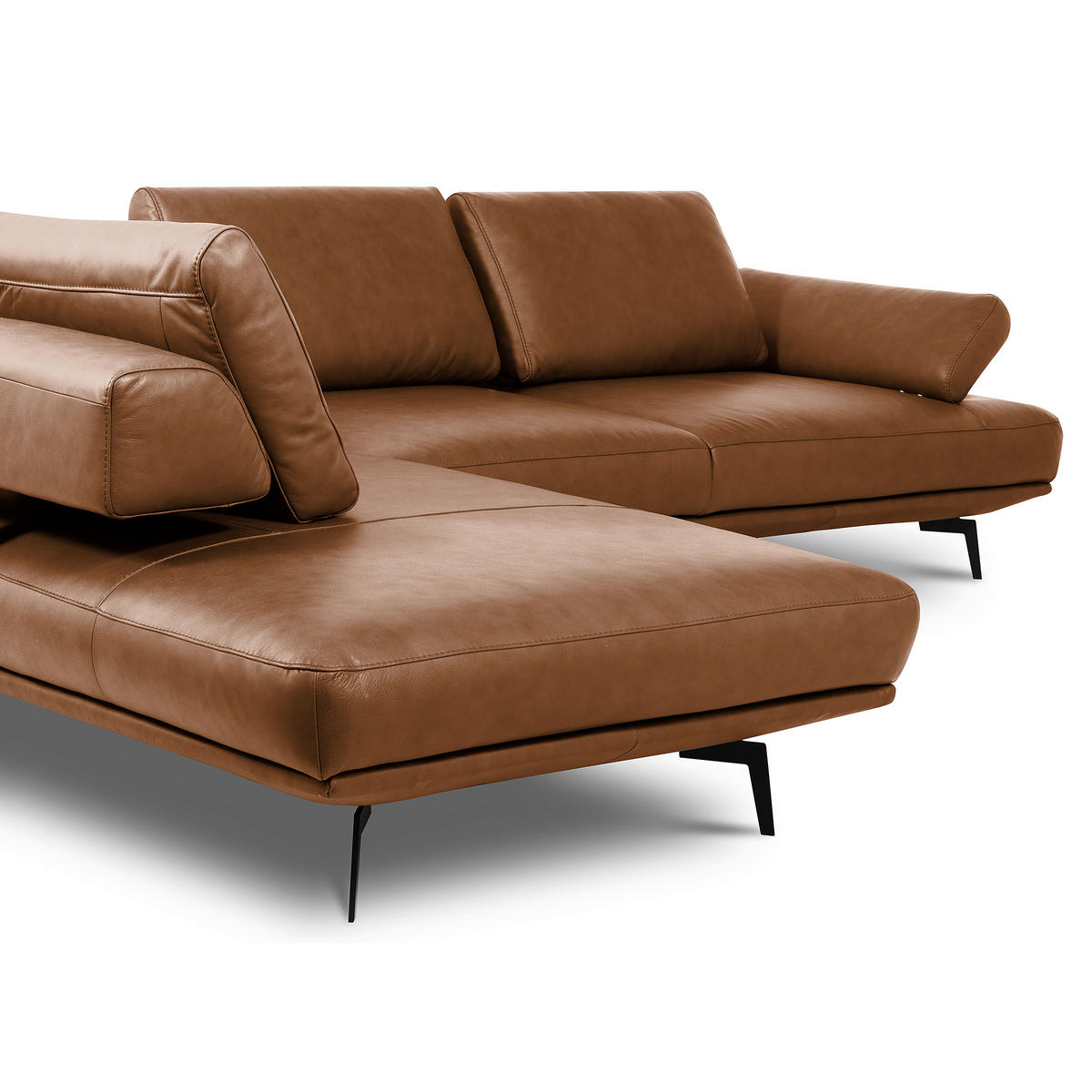 ECKSOFA  in Echtleder Cognac  237/306 cm  - Cognac/Schwarz, Design, Leder/Metall (237/306cm) - Livetastic