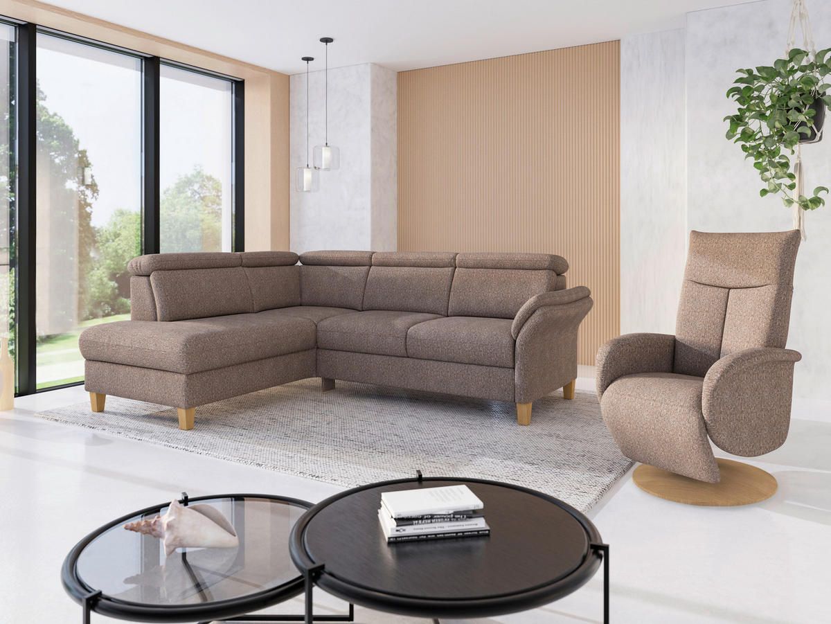 ECKSOFA GLENDALE E Cappuccino Chenille  - Eichefarben/Cappuccino, KONVENTIONELL, Holz/Textil (193/247cm) - Sit & More