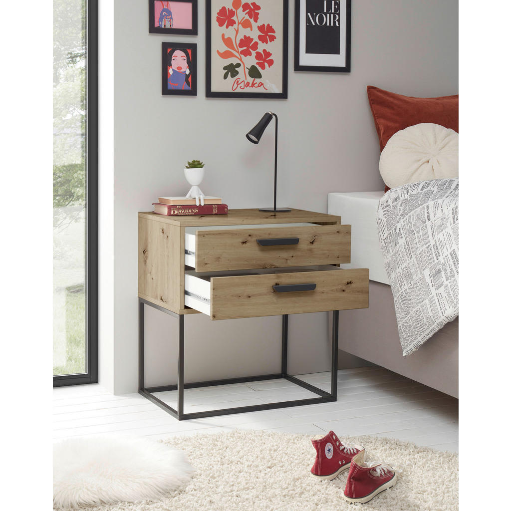 Thumbnail - Livetastic Nachtschrank, Schwarz, Eiche Artisan, Kunststoff, 2 Schubladen, 60x65x38.5 cm, Schlafzimmer, Nachttische