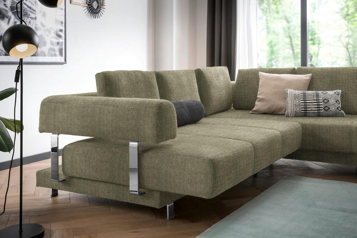 ECKSOFA Hellgrün Chenille  - Hellgrün, Design, Textil/Metall (277/235cm)