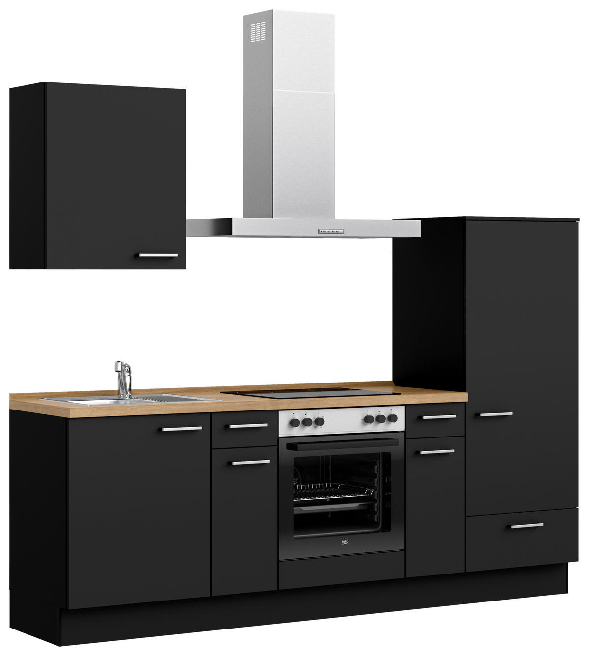 KÜCHENBLOCK Touch 240 cm  in Schwarz, Eichefarben  - Edelstahlfarben/Eichefarben, MODERN, Holzwerkstoff/Metall (240cm) - Nobilia