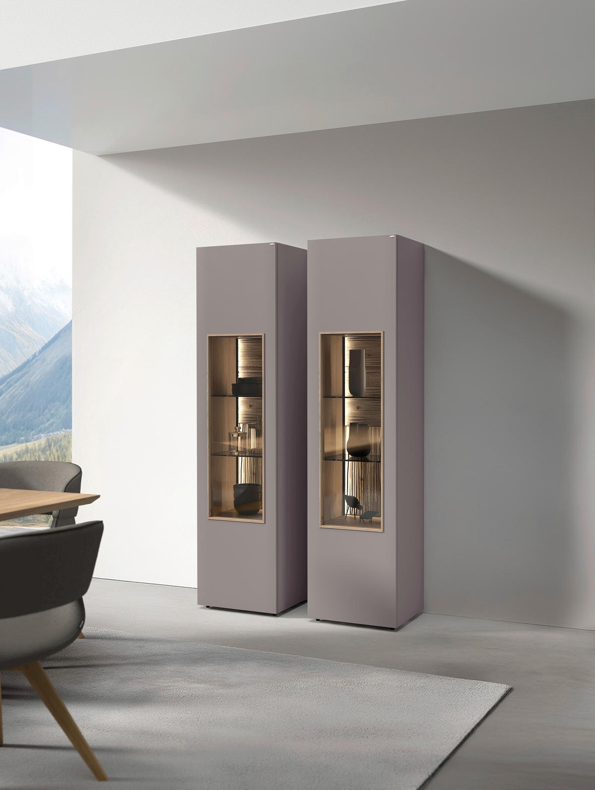 VITRINE VLACERA LIVING in furniert Wildeiche Grau, Wildeiche  - Wildeiche/Grau, Design, Glas/Holz (48/194/45cm) - Voglauer