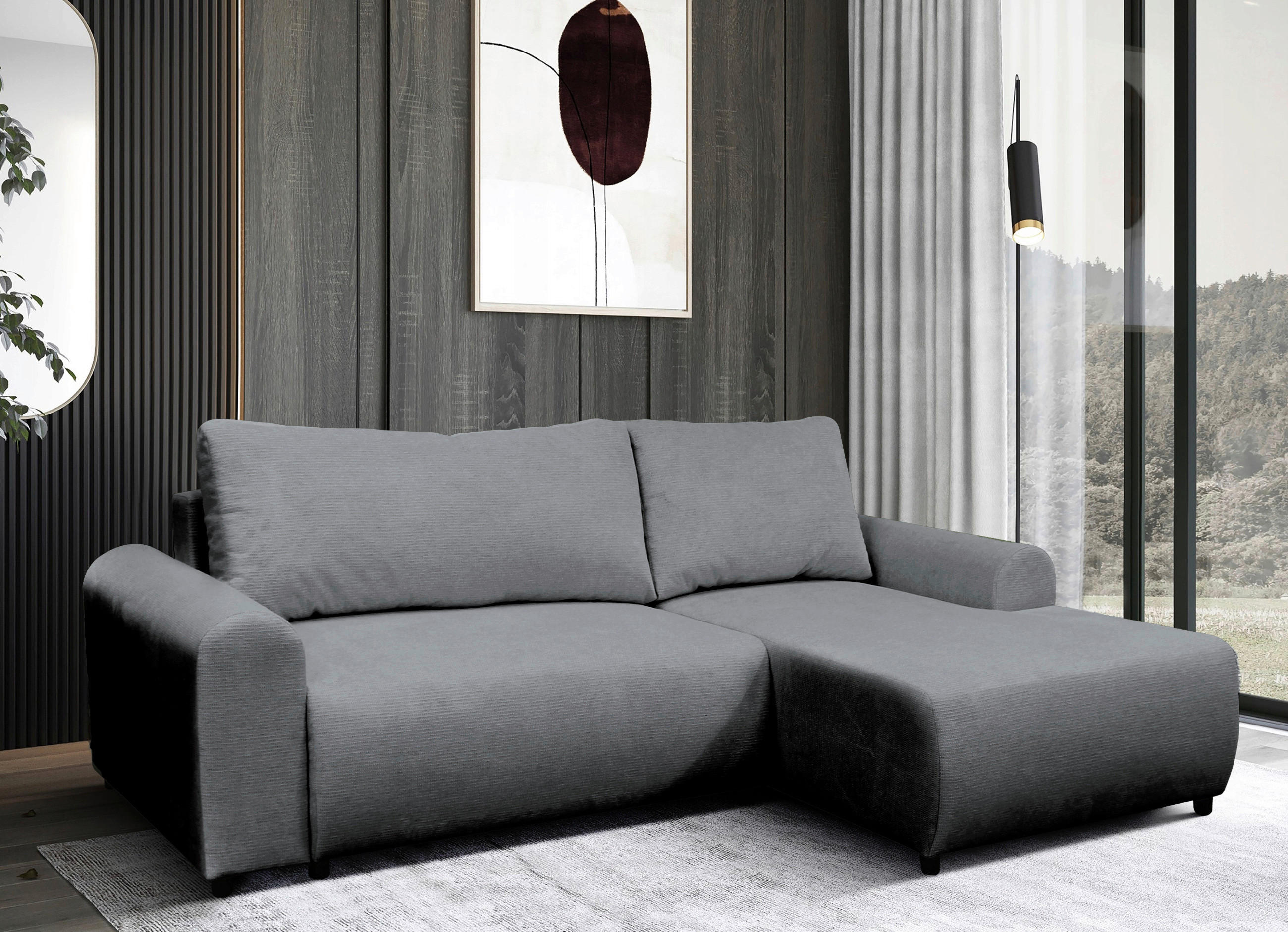 ECKSOFA Grau Struktur  - Schwarz/Grau, Design, Kunststoff/Textil (250/160cm) - MID.YOU