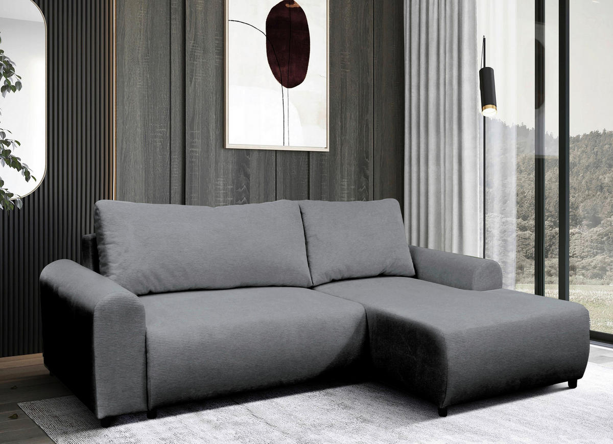 ECKSOFA Grau Struktur  - Schwarz/Grau, Design, Kunststoff/Textil (250/160cm) - MID.YOU