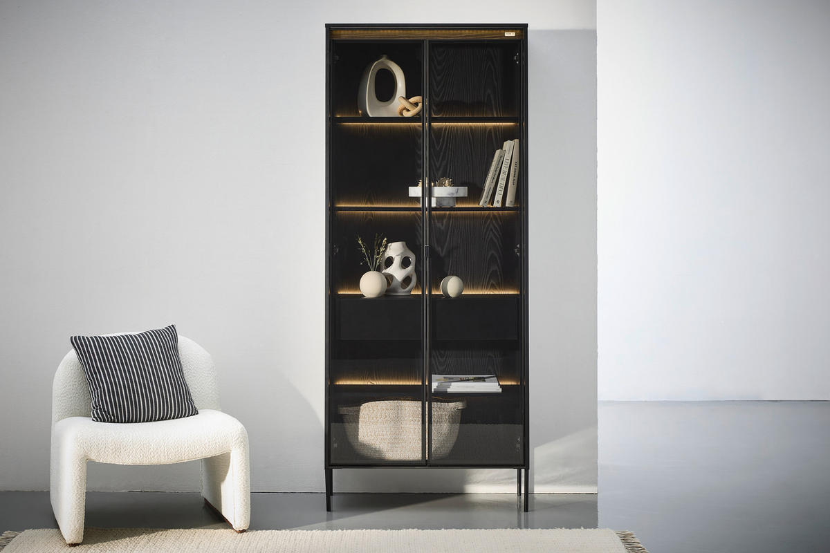 VITRINE in Schwarz  - Schwarz, Design, Glas/Holzwerkstoff (86/204/34cm) - Hom`in