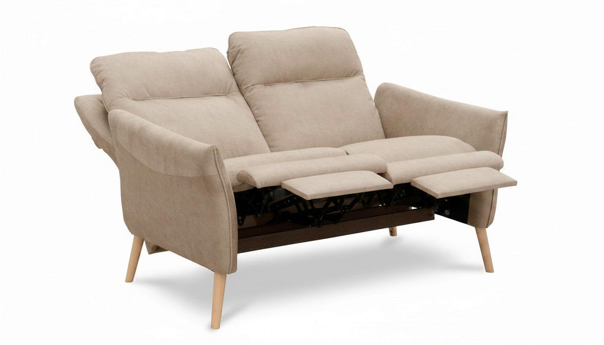 2-SITZER-SOFA Mikrofaser Beige  - Beige/Buchefarben, Design, Holz/Textil (145/110/92cm) - Livetastic