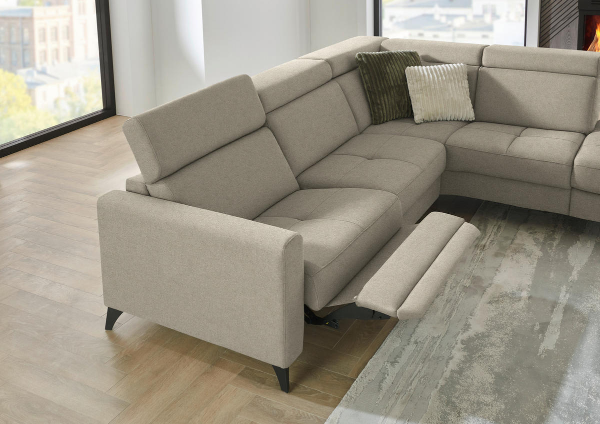 ECKSOFA Flachgewebe Sahara  - Schwarz/Sahara, Konventionell, Textil/Metall (276/214cm) - Beldomo System