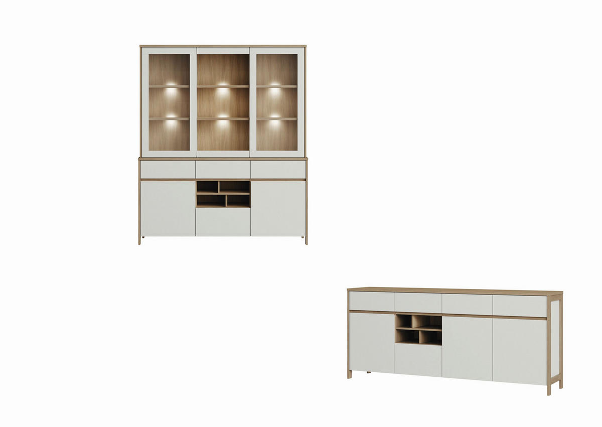 WOHNWAND 2-teilig  in Weiß   - Eichefarben/Weiß, Design, Holzwerkstoff - MID.YOU