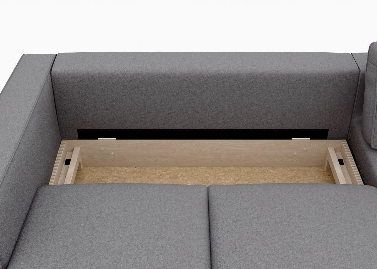 ECKSCHLAFSOFA WATKINS  mit Schlafen auf Sitzhöhe, Rücken echt, Armteil links, Armteil rechts Struktur Anthrazit  - Anthrazit/Schwarz, MODERN, Textil/Metall (232/161cm) - Trendmanufaktur