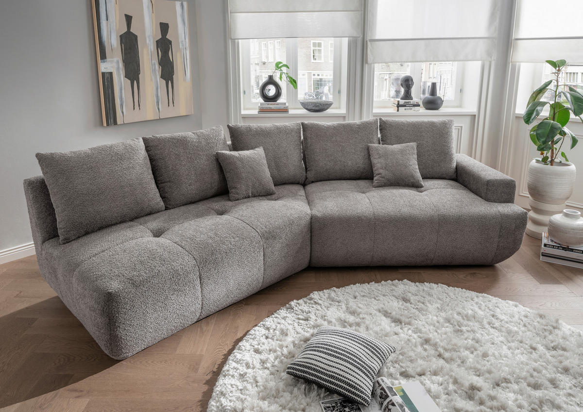 BIGSOFA Bouclé Anthrazit  - Anthrazit/Schwarz, MODERN, Kunststoff/Textil (323/91/155cm) - Livetastic