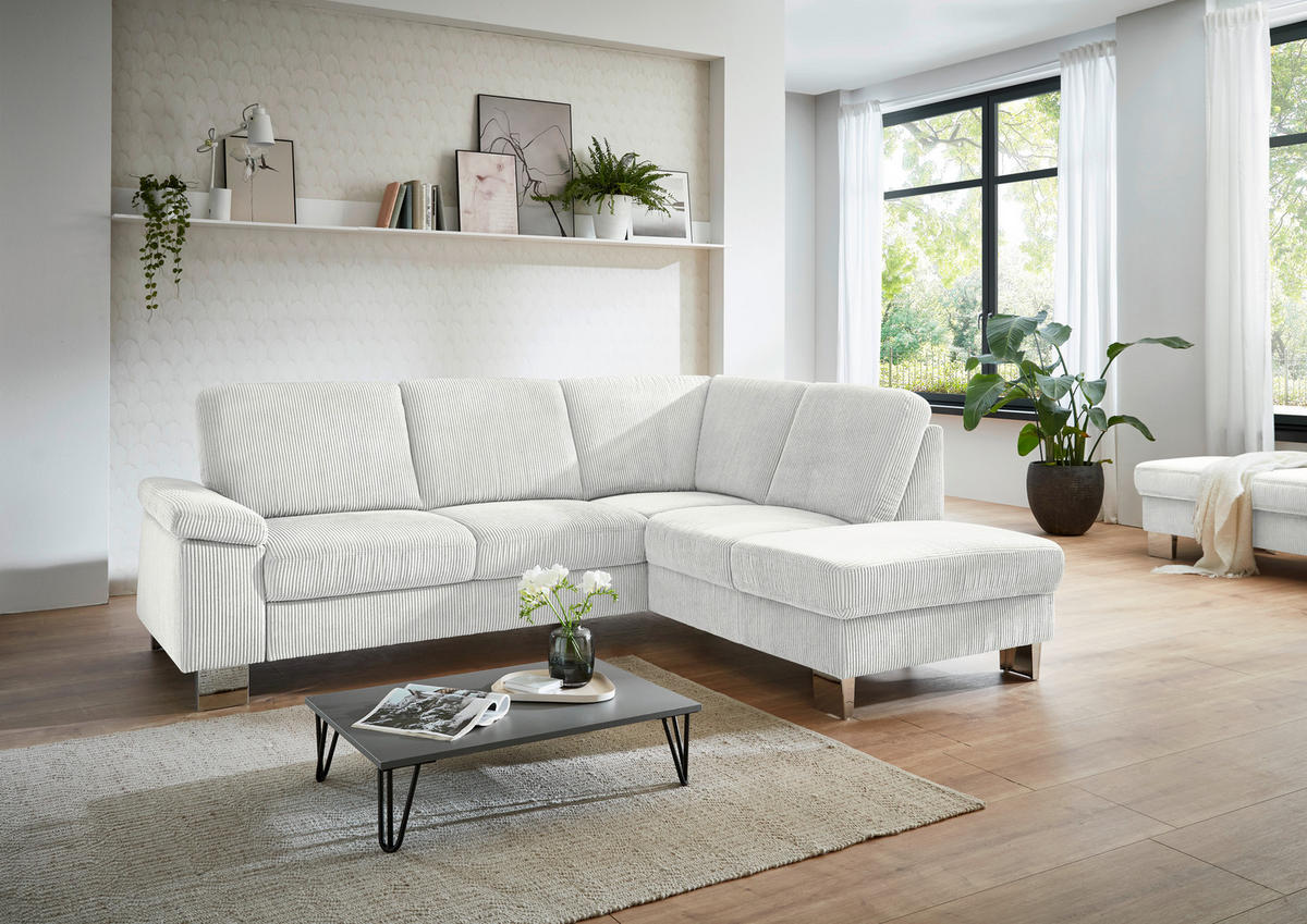 ECKSOFA in Cord Ecru  - Ecru/Edelstahlfarben, Konventionell, Textil/Metall (248/200cm) - Beldomo System