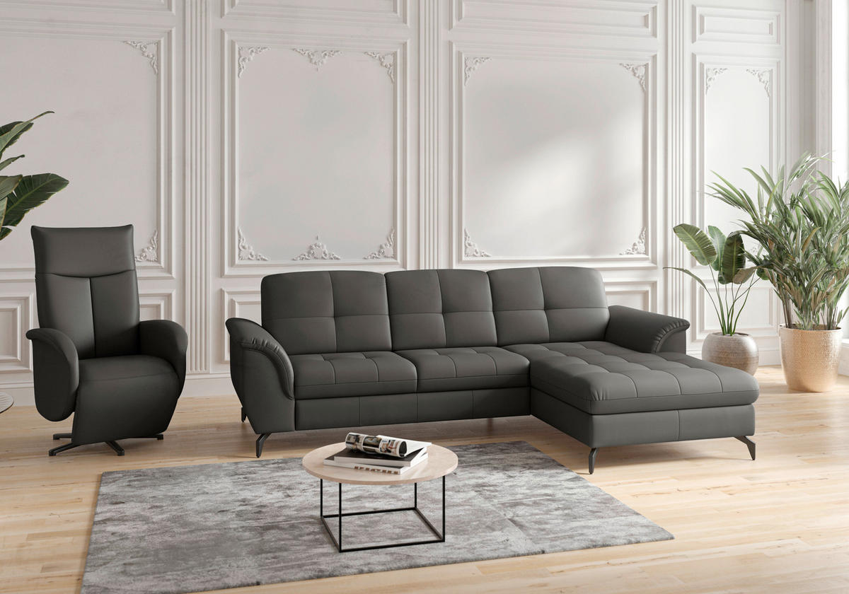 ECKSOFA in Echtleder Schwarz  - Schwarz, Modern, Leder/Metall (262/164cm) - Sit & More