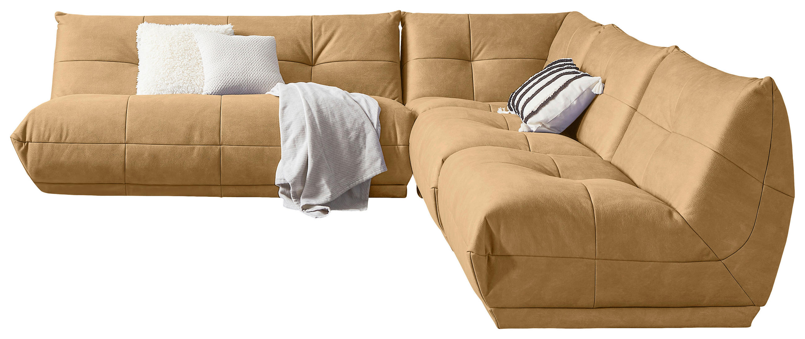 ECKSOFA Hellbraun Lederlook  - Hellbraun, Trend, Textil (285/315cm) - Livetastic