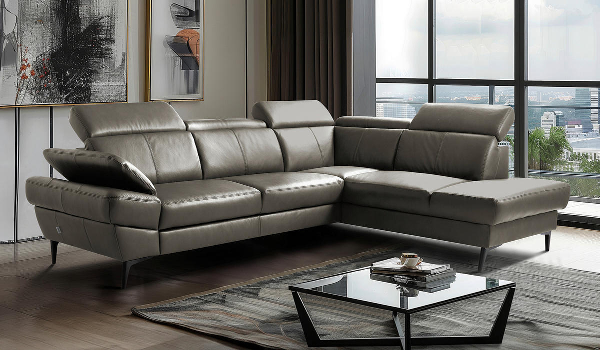 ECKSOFA  in Lederlook Echtleder Schlammfarben  - Schlammfarben/Schwarz, Design, Leder/Textil (264/211cm) - Livetastic