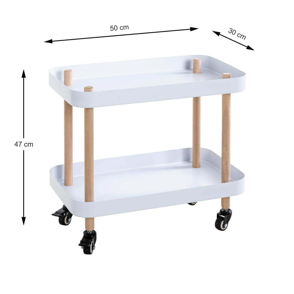 SERVIERWAGEN Buche massiv Naturfarben, Weiß, Buchefarben  - Buchefarben/Naturfarben, MODERN, Holz/Metall (50/30/47cm)