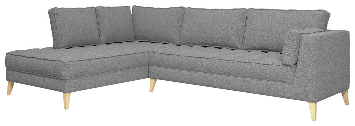 ECKSOFA in Bouclé Taupe  - Taupe/Naturfarben, Design, Holzwerkstoff/Textil (204/310cm) - MID.YOU