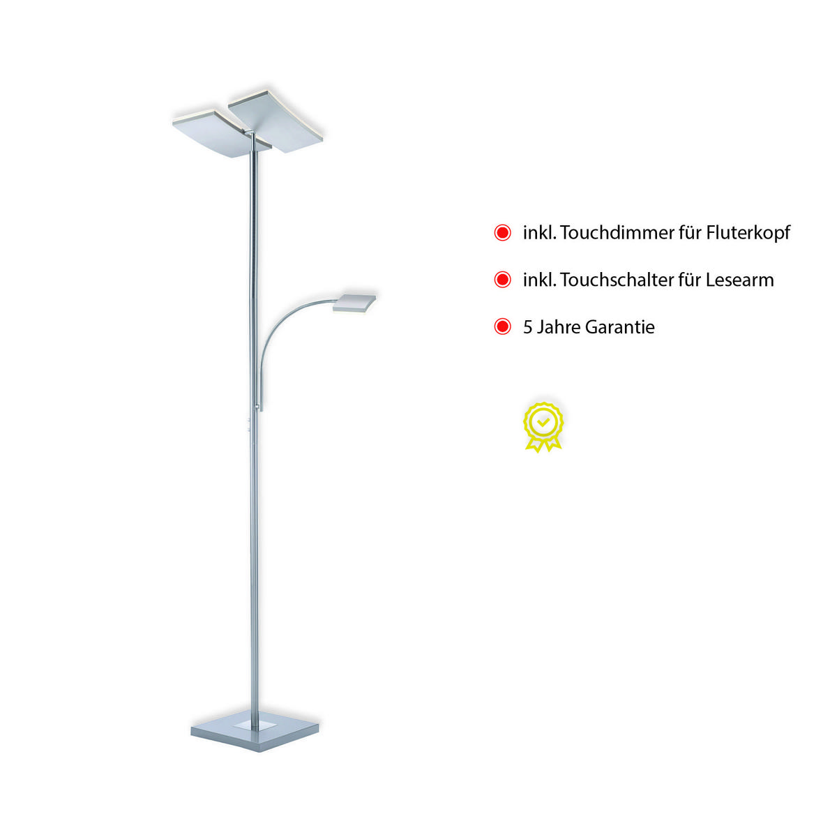 STOJACIA LED LAMPA, 62/61/196 cm - strieborná, Design, kov/plast (62/61/196cm)