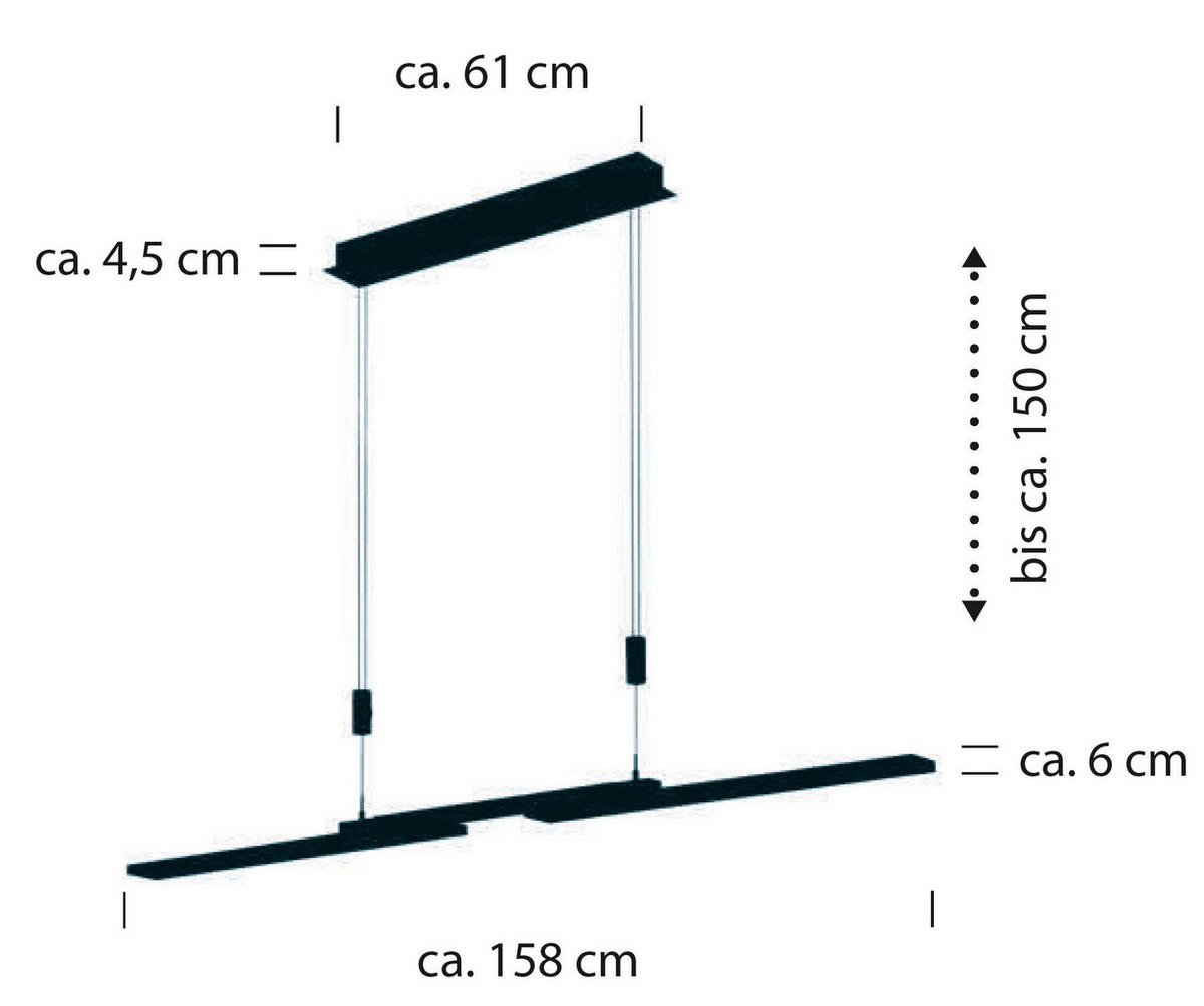LED-HÄNGELEUCHTE 158/6/150 cm  - Anthrazit, Design, Metall (158/6/150cm) - Hell