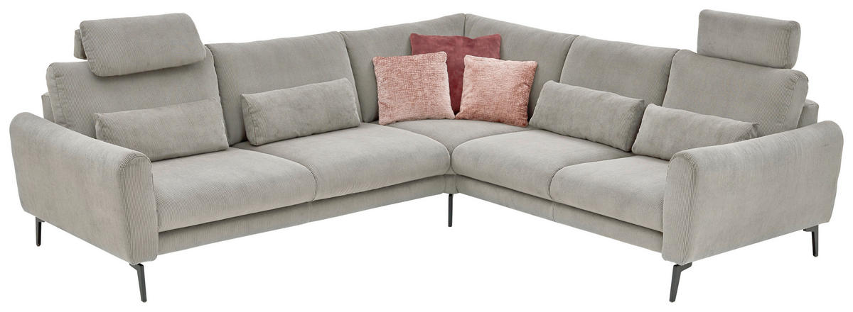 ECKSOFA in Velours, Feincord Grau  - Schwarz/Grau, Design, Textil/Metall (280/254cm) - Beldomo Style