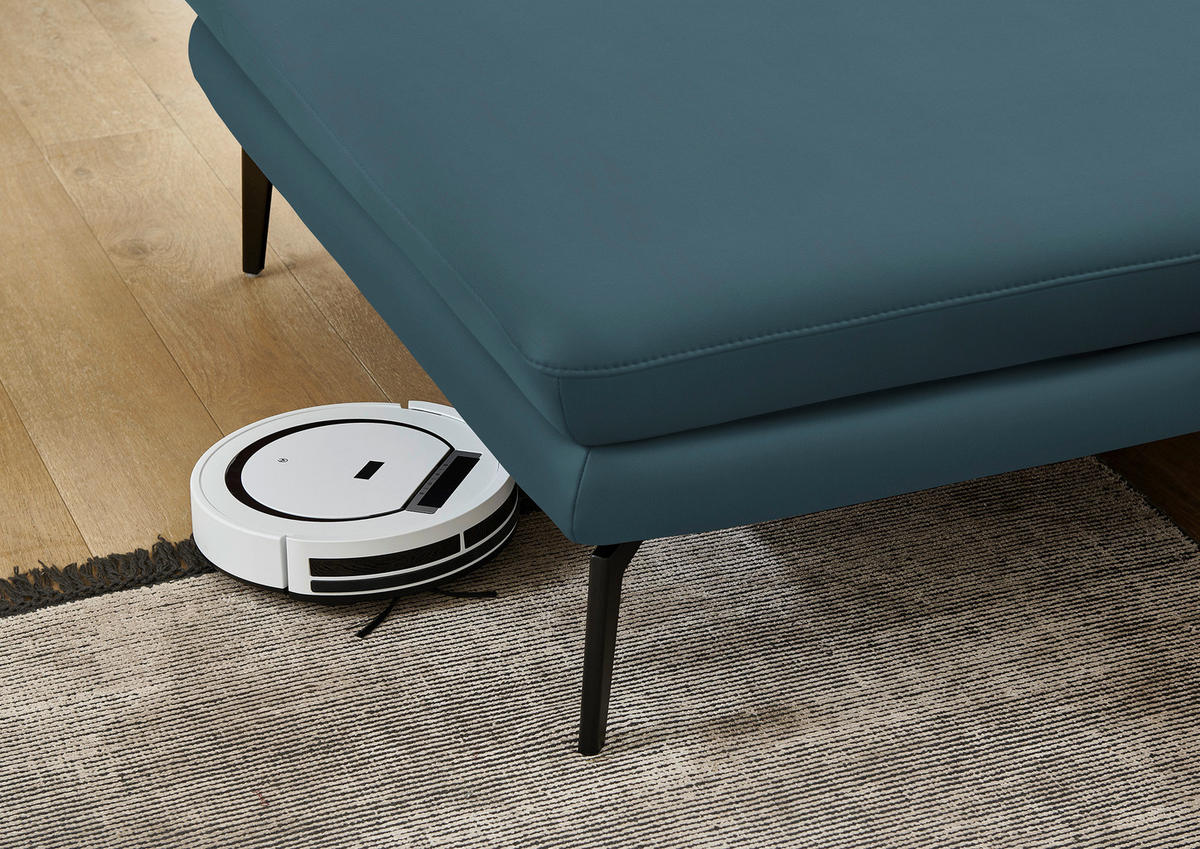 ECKSOFA in Echtleder Blau  - Blau/Schwarz, Design, Leder/Metall (180/310cm) - Dieter Knoll