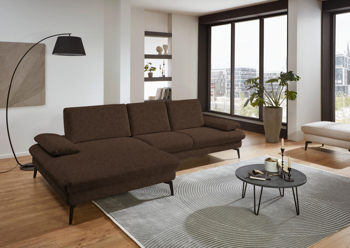 ECKSOFA in Chenille, Mikrofaser Dunkelbraun  - Dunkelbraun/Schwarz, Design, Textil/Metall (157/299cm) - Dieter Knoll