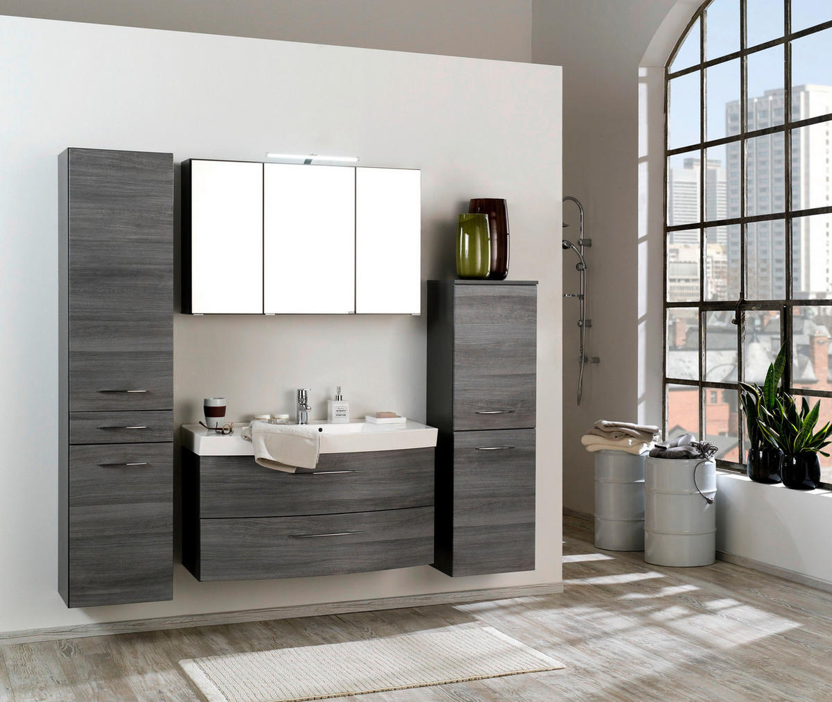 MIDISCHRANK 40/130/35 cm  - Chromfarben/Eichefarben, Holzwerkstoff/Metall (40/130/35cm)