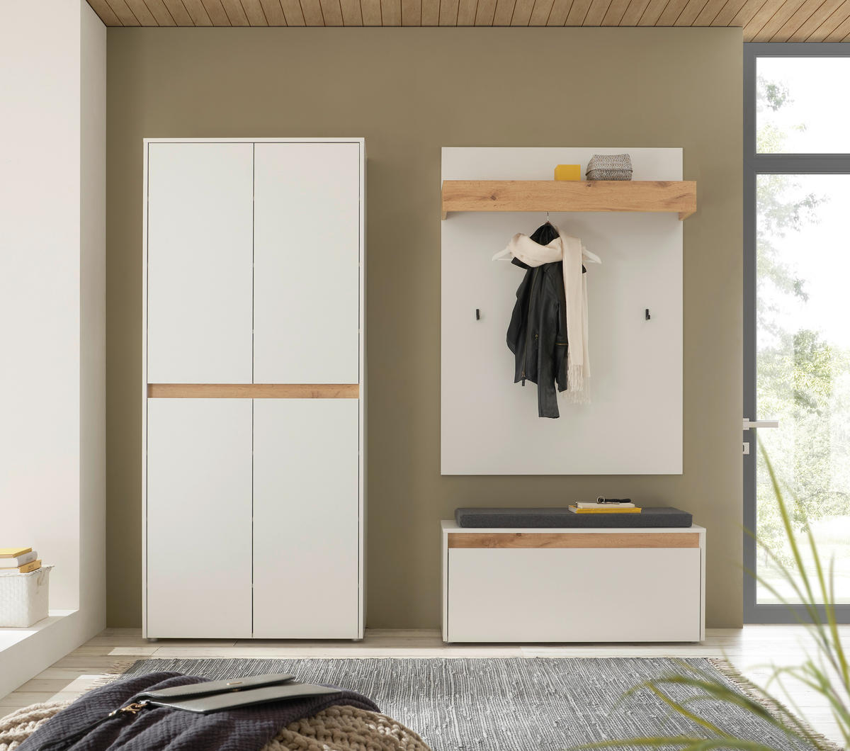 GARDEROBE 4-teilig  in 185/200/40 cm  - Eiche Wotan/Weiß, Design, Holzwerkstoff/Textil (185/200/40cm) - Modante