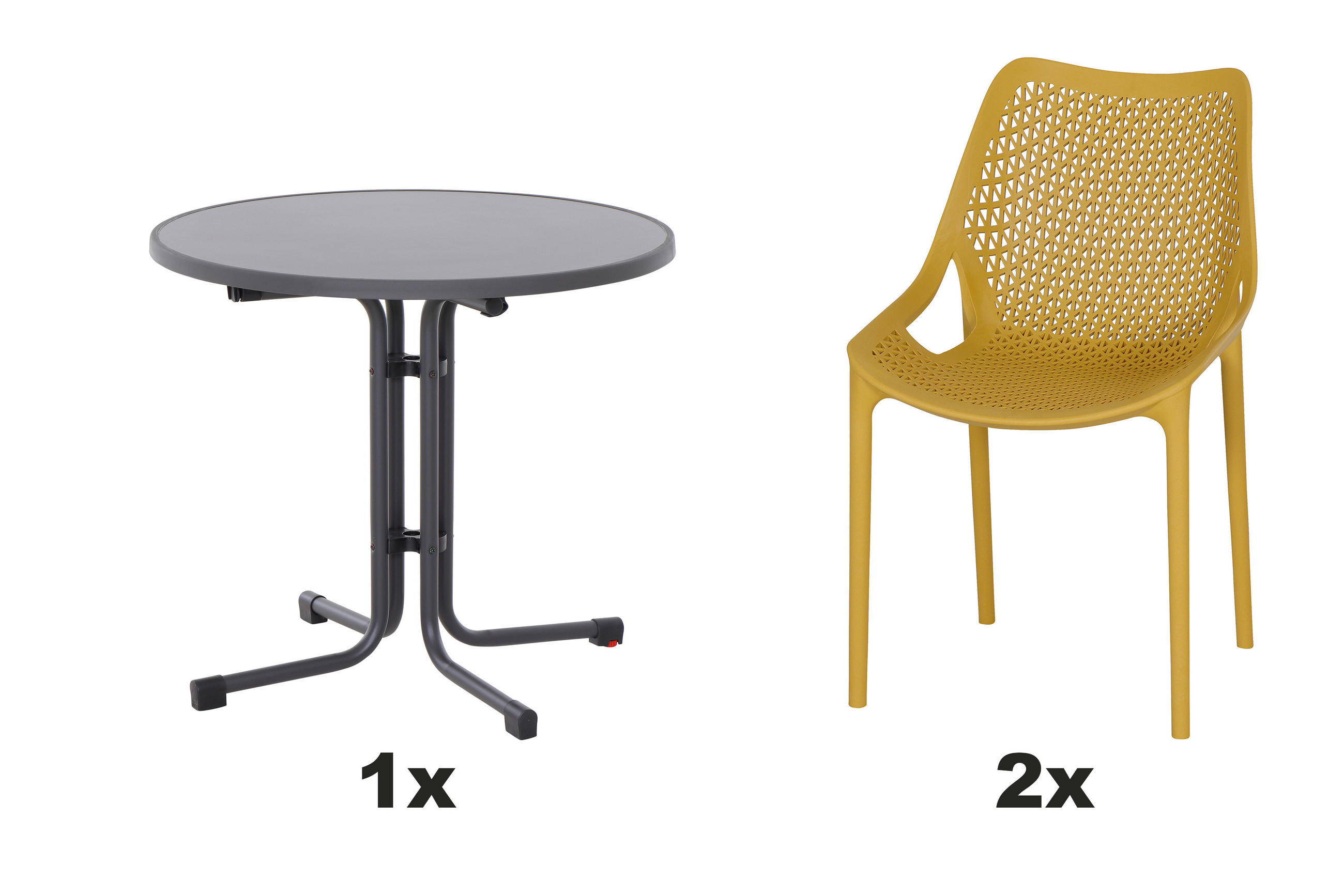 GARTENGARNITUR 3-teilig Stahl 3-teilig  - Anthrazit/Senfgelb, Basics, Kunststoff/Metall (80/81/80cm) - Siena Garden