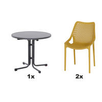 GARTENGARNITUR 3-teilig Stahl 3-teilig  - Anthrazit/Senfgelb, Basics, Kunststoff/Metall (80/81/80cm) - Siena Garden