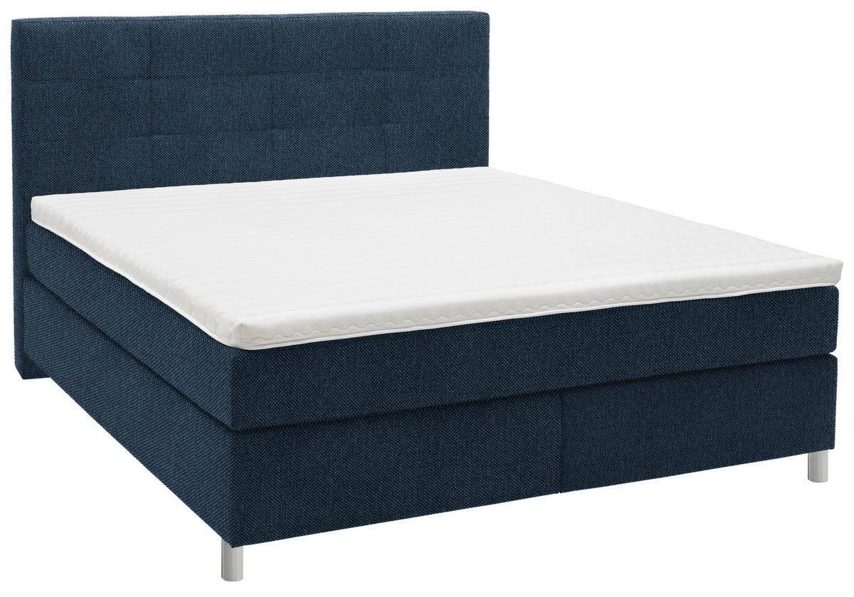 BOXSPRINGBETT 160/200 cm  in Blau  - Chromfarben/Blau, KONVENTIONELL, Kunststoff/Textil (160/200cm) - Voleo