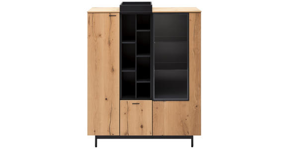 HIGHBOARD 113,8/139-145,7/41,5 cm - Eichefarben/Anthrazit, Natur, Glas/Holz (113,8/139-145,7/41,5cm) - Moderano