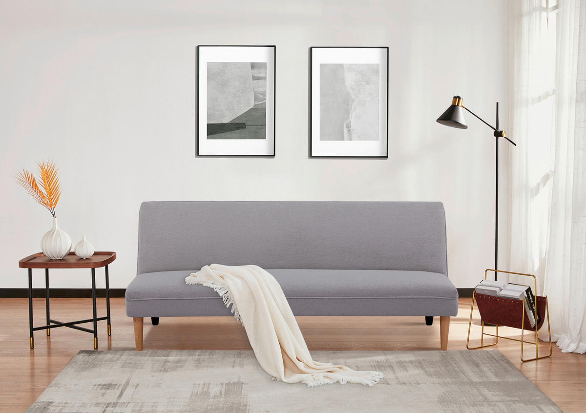 SCHLAFSOFA in Bouclé Grau  - Schwarz/Naturfarben, Modern, Holz/Kunststoff (183/77/87cm) - P & B