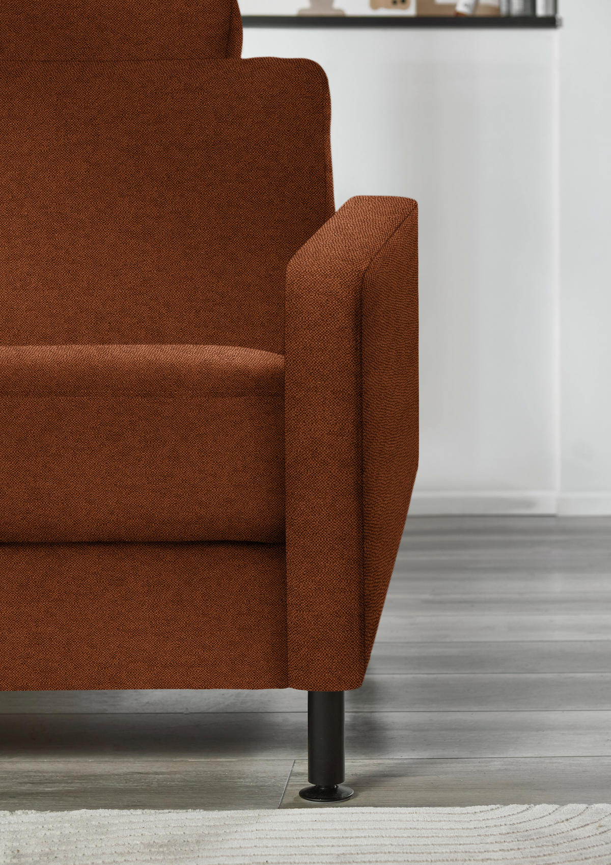 ECKSOFA Chenille, Flachgewebe Rostfarben  - Rostfarben/Schwarz, Design, Textil/Metall (175/316cm) - Dieter Knoll