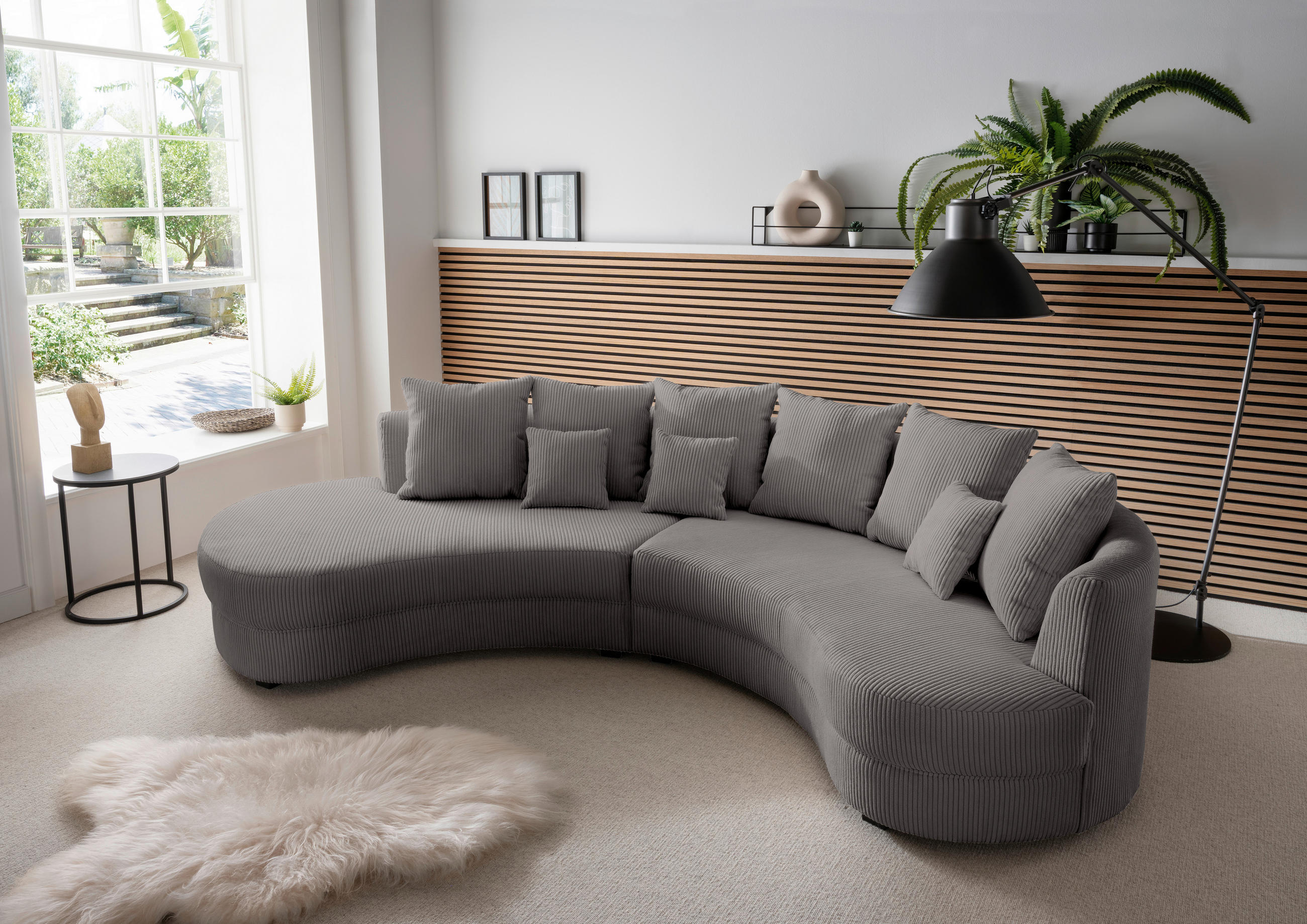 WOHNLANDSCHAFT in Cord Grau  - Schwarz/Grau, Design, Kunststoff/Textil (160/300cm) - Livetastic