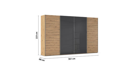 SCHWEBETÜRENSCHRANK 361/223/68 cm 4-türig - Chromfarben, KONVENTIONELL, Glas/Holzwerkstoff (361/223/68cm) - Novel