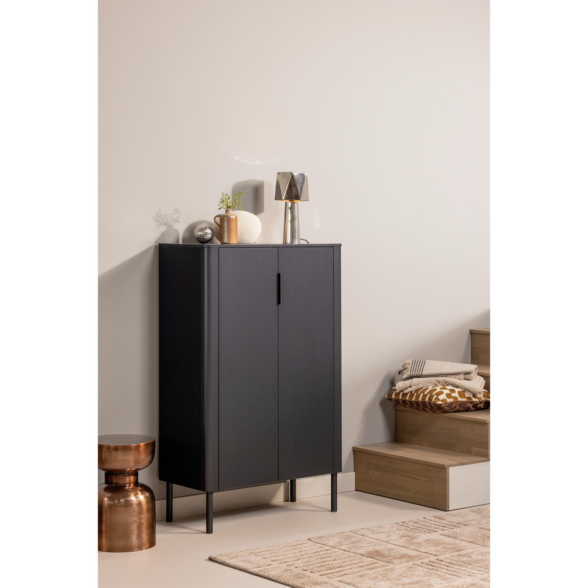 SCHUHSCHRANK Gunnar  in 85/135/39 cm  - Schwarz, Design, Holz/Metall (85/135/39cm) - Livetastic