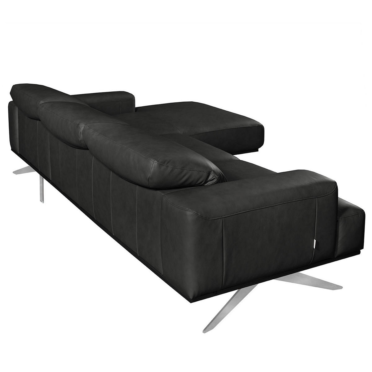 ECKSOFA  in Echtleder Schwarz  295/187 cm  - Chromfarben/Schwarz, Design, Leder/Metall (295/187cm) - Livetastic