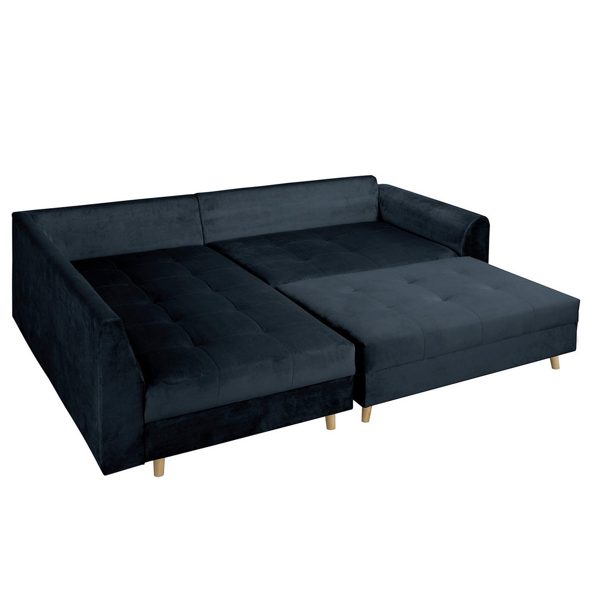ECKSOFA inkl. Hocker Ariella Dunkelblau Samt Rückenkissen, Hocker  - Naturfarben/Dunkelblau, Design, Holz/Textil (161/231cm) - Livetastic