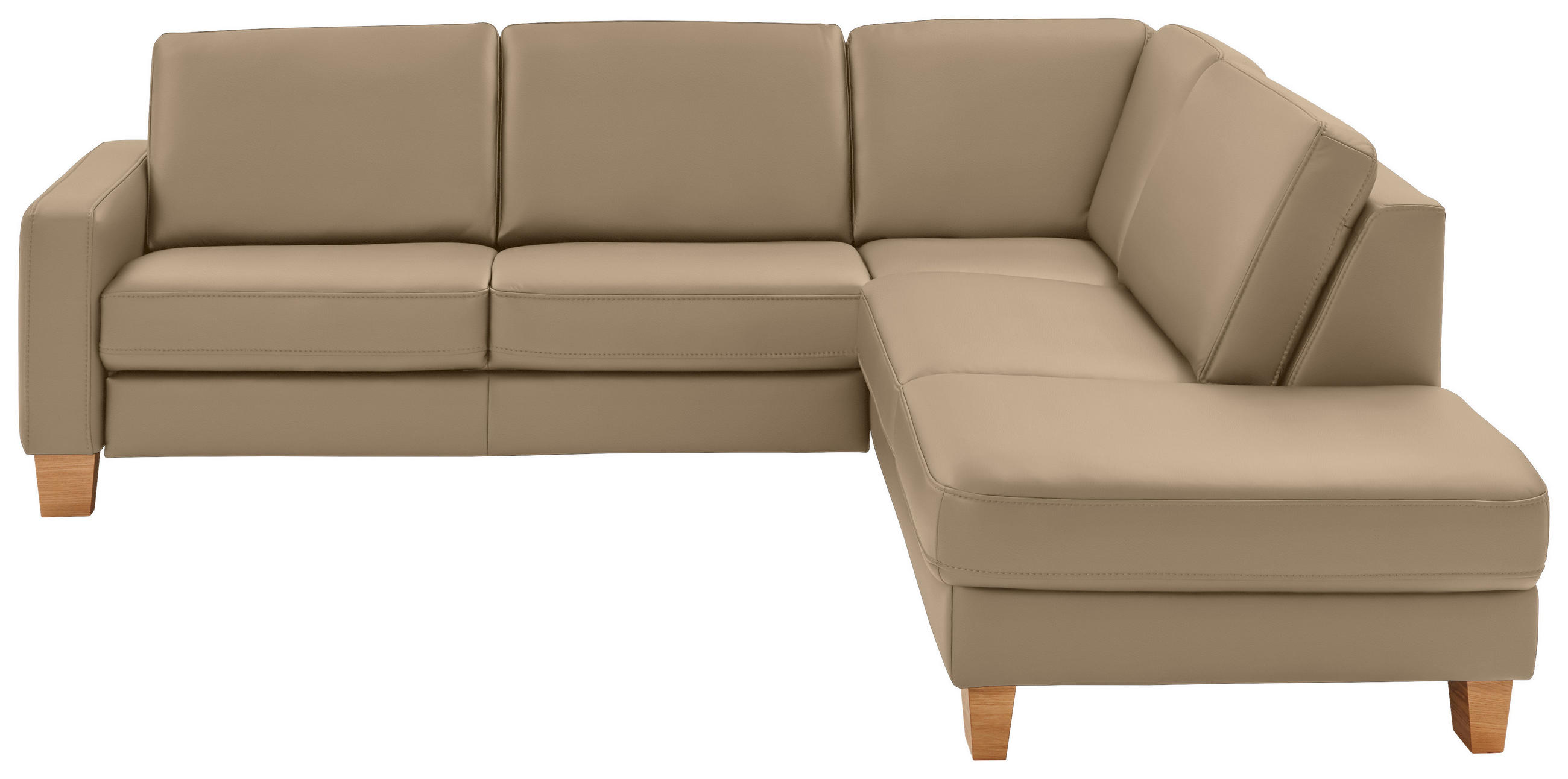ECKSOFA in Echtleder Greige  - Eiche Bianco/Greige, Konventionell, Leder/Holz (257/235cm) - Valdera